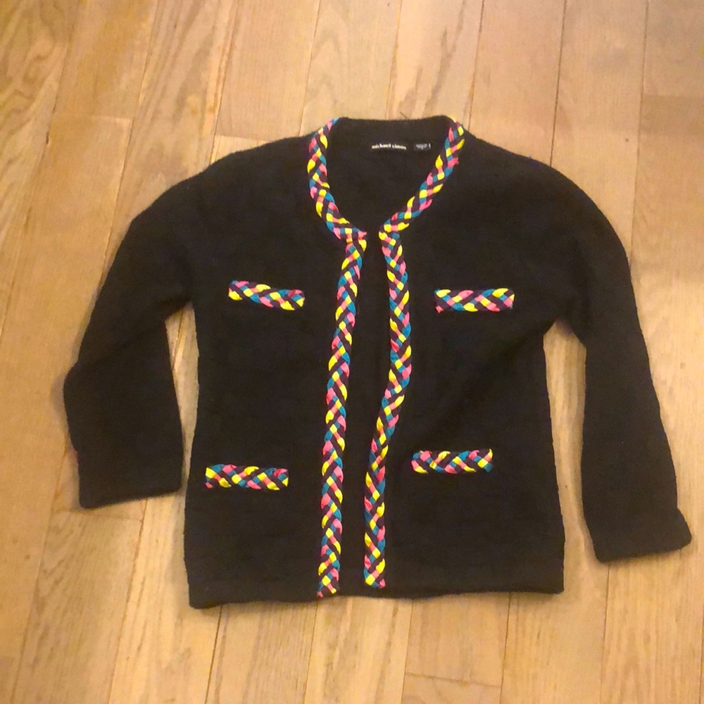 Michael Simon Basketweave Jacket Size Small Ribbon-Embellished